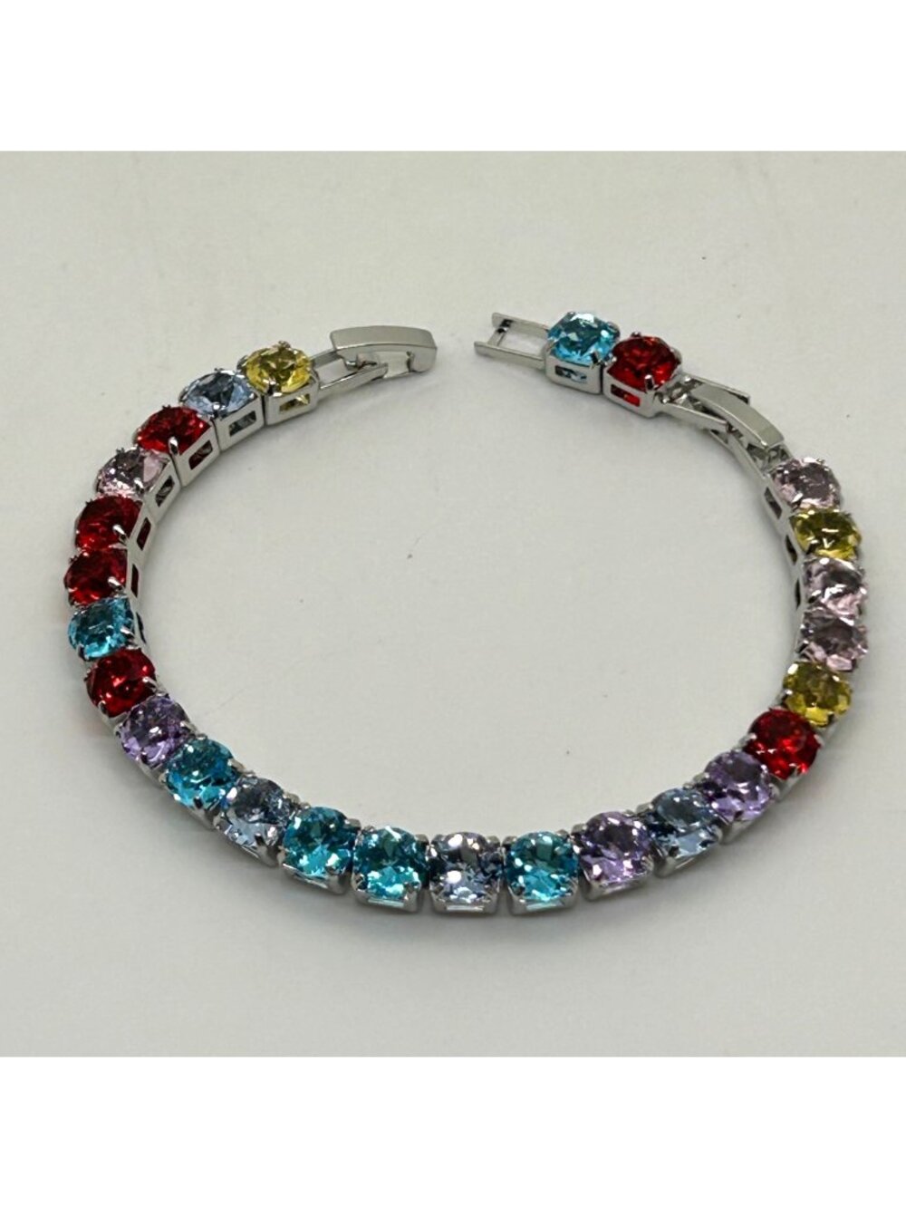 Multicolor Cubic Zirconia Tennis Bracelet With Silver-Tone Metal